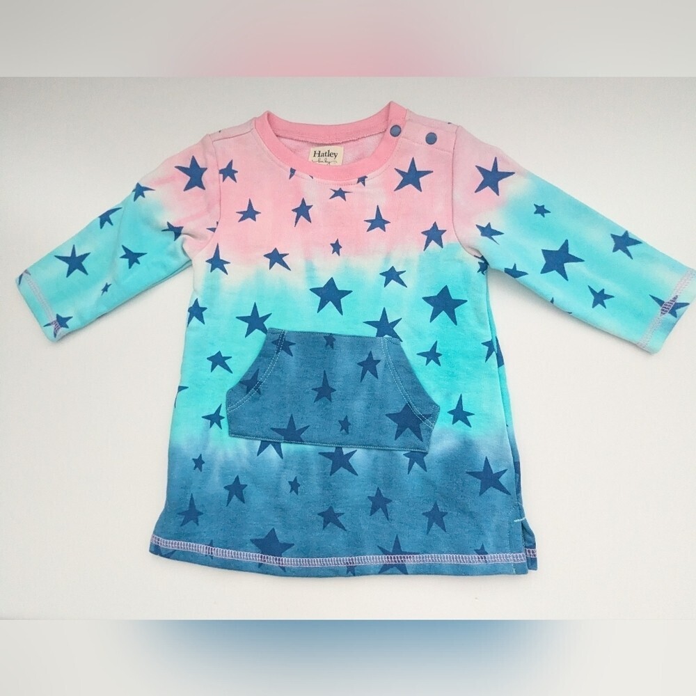NWT Hatley Baby (9-12 mnths) Pink&Blue Ombre Stars French Terry Dress